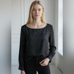 Boden Silk Blend Polka Dot blouse in black and pink size 2